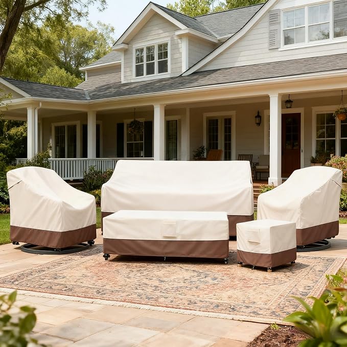 Outdoor Swivel Chair Cover 2 Pack,Outdoor Furniture Patio Chair Covers Waterproof Clearance,(33"W x 35"D x 38.5"H) Outdoor Lawn Patio Furniture Covers,Beige & Brown