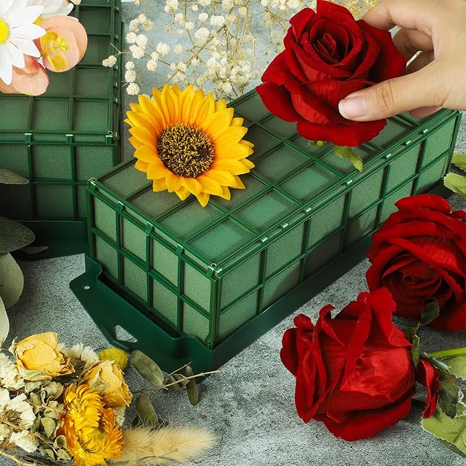Hahood 24 Packs Floral Foam Cage Rectangle Flower Cage Holders with Floral Foam Flower Arrangement Supplies for Fresh Flowers, Home Wedding Decorations, 11.8 x 4.3 x 3.1 Inches