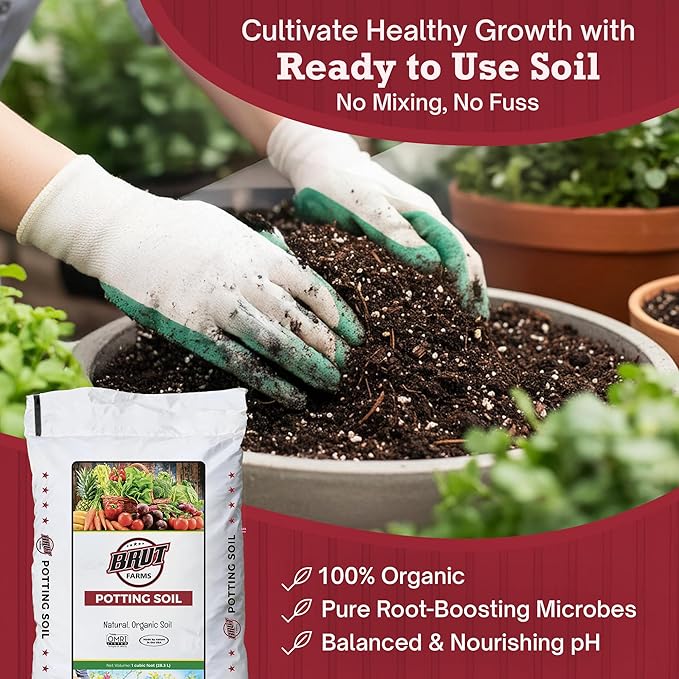 Brut Organic Potting Soil 1 CU FT – Premium Plant Soil with Organic Worm Castings, Trace Minerals & Perlite – Chemical-Free, Filler-Free – Ideal Potting Mix for Indoor & Outdoor Plants – Pack of 2