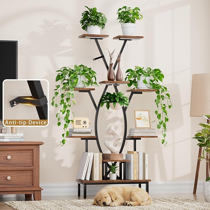 Plant Stand Indoor with Grow Lights - 9 Tiered Tall Plant Shelf, 63" Corner Plant Stands for Indoor Plants Multiple, X-Shaped Metal Flower Holder Large Decorative Rack for Living Room, Home Decor