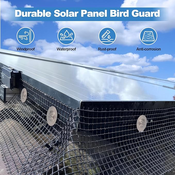 INCIKITI Critter Guard for Solar Panel Bird-Guard 6in x 100ft PVC Coated Pigeon Netting 1/2" Bird Mesh with 100 Fastener Clips, 20 Tie Wire, Cutting Scissor, Gloves, Pigeon Solar Panel Mesh for Bird