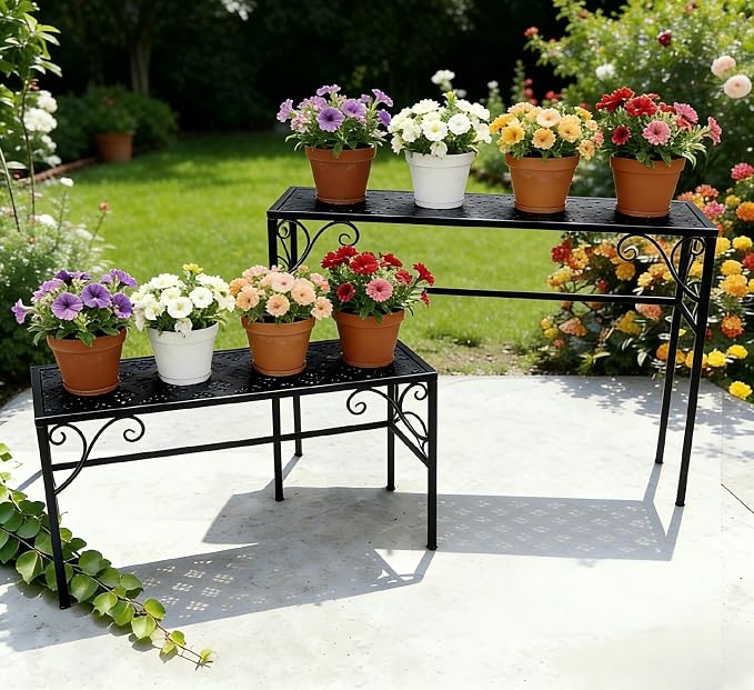 2 Tier Metal Plant Stand, Ladder Flower Pot Holder Plant Stands, Stackable Heavy Duty Tall Plant Shelf Flower Pot Holder for Patio Garden Corner Balcony Living Room (2 Tier H24.4 In-Black)