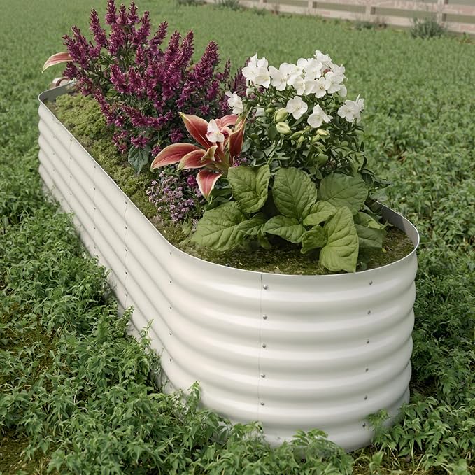 IDEALHOUSE 8x2x1.5 Ft Galvanized Metal Raised Garden Bed, 24-Inch Tall Outdoor Planter Box for Vegetables, Flowers & Herbs, Rust-Resistant Garden Beds for Backyard, Patio or Balcony, Beige