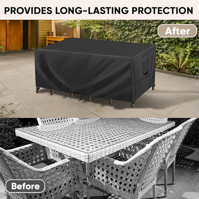BALEINE Patio Furniture Covers, Outdoor Furniture Covers Waterproof, Heavy Duty Oxford Patio Table Cover for Outdoor Table, Chair, Sofa, Desk (Black, 111"L x 74"W x 30"H)