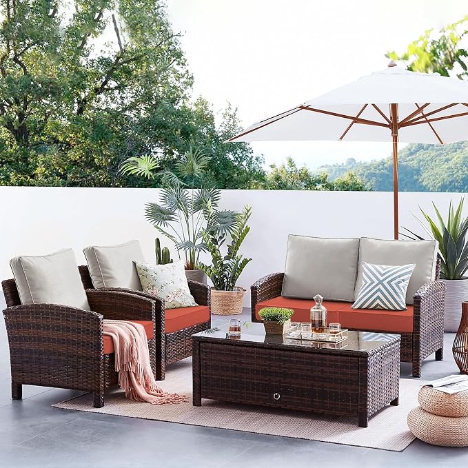 Favoyard Patio Chair Cushions 22 x 22 x 3 Inch Waterproof Outdoor Seat Cushions for Patio Furniture 3-Year Color Fastness Garden Sofa Couch Chair Pads with Handle & Adjustable Straps Set of 2, Spice