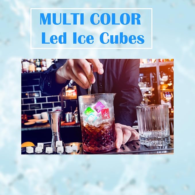36 Pack Light Up Ice Cubes Color Changing Flashing LED Ice Cubes Waterproof Multi Color Glowing Ice Cube for Club Bar Wedding Birthday Drinks Party