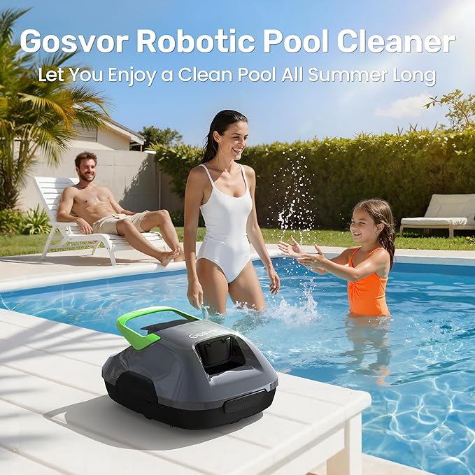 (2026 Upgrade) Gosvor Cordless Robotic Pool Cleaner, Efficient Pool Vacuum, 90 Min Runtime, Self-Parking, 7.5 lbs Lightweight, Ideal for Above Ground Pools up to 860 sq.ft