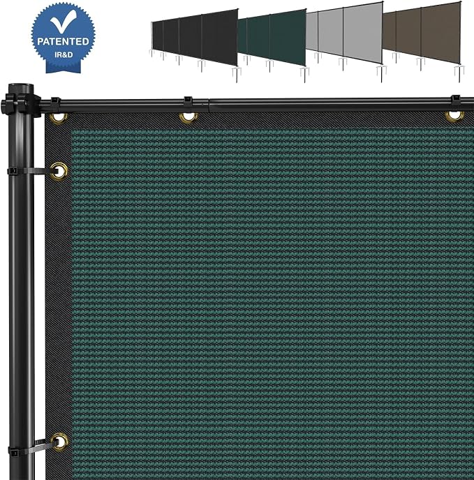 E&K 5'x111' Outdoor Privacy Screen Fence Panel Freestanding Backyard Patio Privacy Pool Fencing Temporary Garden Dog Fence with Iron Poles and Rails (Green)
