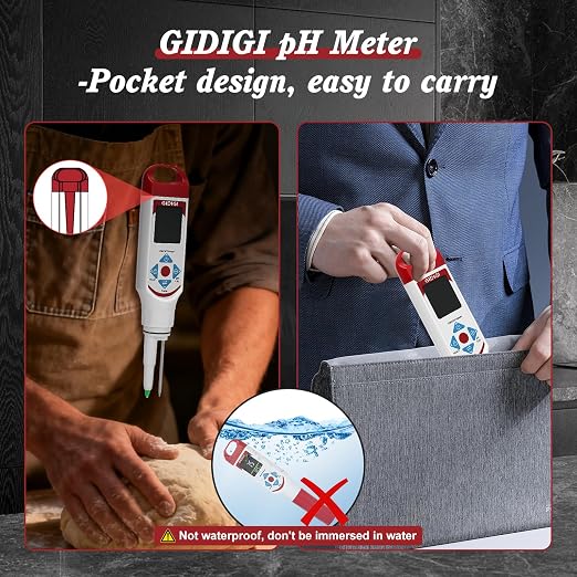 Digital pH Meter Food Pocket pH Pen for Fermentation with pH Calibration Kits Color Display Spear Tip pH Food Tester Probe with ATC for Cosmetics Sourdough Professional pH Test Strips for Food Acidity