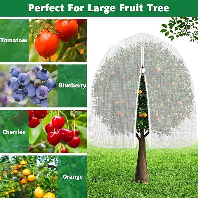 OZMI 4 Pack Fruit Tree Blueberry Bush Netting Cover, 4.6Ft x 5.9Ft Reusable Bird Netting for Garden Protection with Zipper & Drawstring, Shrubs Tomato Strawberry Plant Bushes Protector