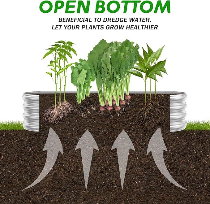 RAYKEEP Galvanized Raised Garden Beds, Outdoor Raised Garden Boxes, Oval Large Bottomless Metal Elevated Garden Bed Planter Box for Vegetables, Fruits, Flower (1pcs, 5x2x1 ft)