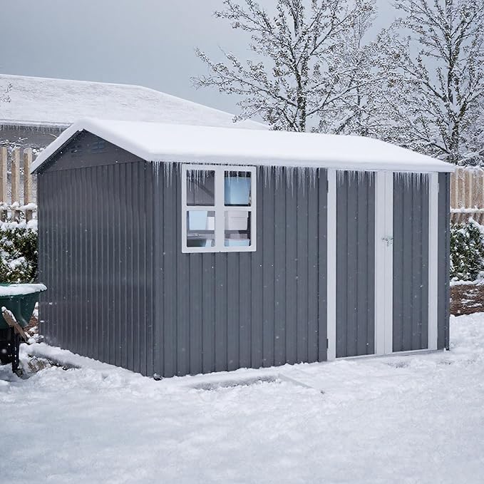 YOPTO 10X8 FT Outdoor Storage Shed,Metal Shed W/Window,Floor Frame & Lockable Swing Door,Garden Tool House W/ 4 Air Vents & Sloped Roof,for Backyard Patio Lawn,Gray