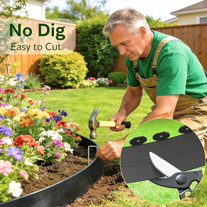 Bluepro Landscape Edging, 2 Inch 100 ft Garden Border Edging Upgraded with 150 Steel Stakes (Strong) & Reinforced Design - Durable Plastic Garden Border for Flower Beds, Lawn & Yard
