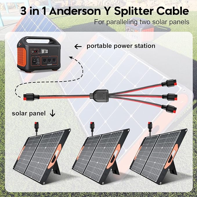 Anderson Y Splitter Cable Solar Panel Connector 1 to 3 Branch Parallel Adapter Cable for Portable Solar Generator Power Station Compatible with GZ Jackery High Power Pole Port Connector