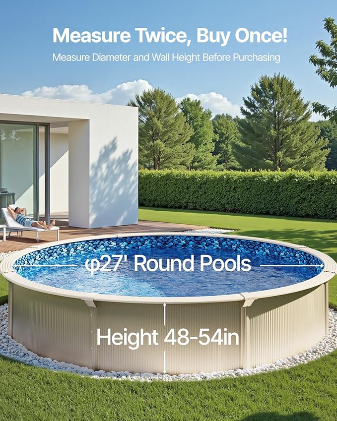 VEVOR 27-ft Round Above Ground Pool Liner, Overlap Pool Liners, Standard Gauge Vinyl, 48-to-54inch Wall Height, Designed for Steel Sided Above-Ground Swimming Pools