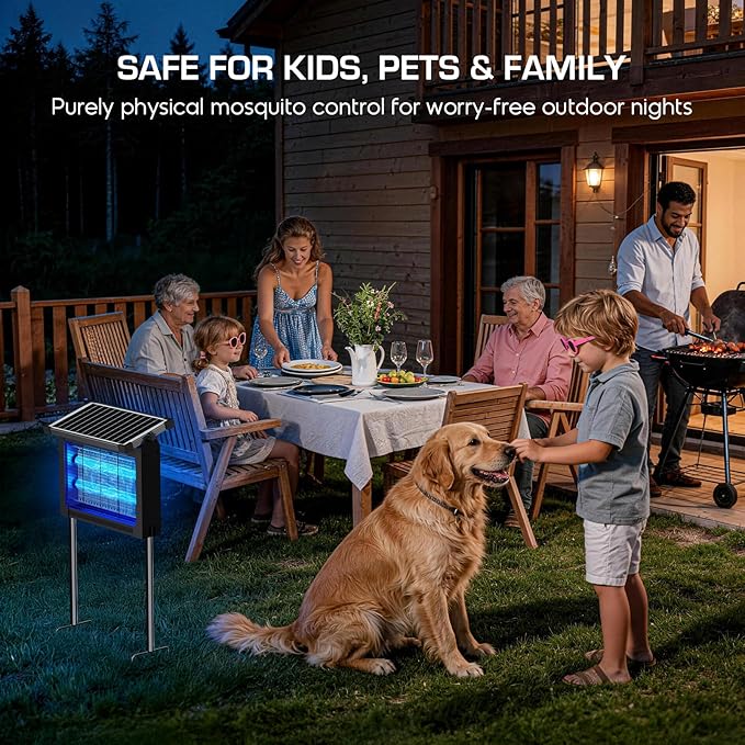 Solar Bug Zapper Outdoor Waterproof, 4500V High Power Cordless Mosquito Zapper with Smart Light Sensor, Dual Solar & USB Rechargeable Insect Killer for Patio, Garden, Backyard, Indoor & Outdoor Use