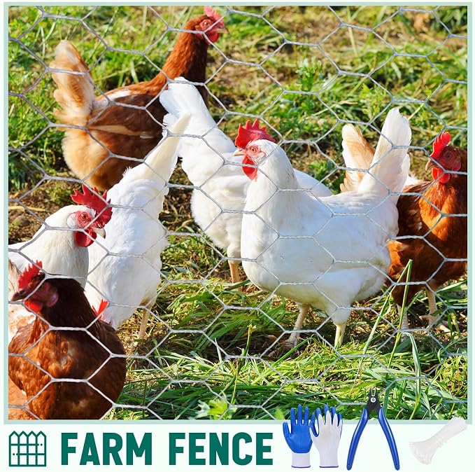 GlikCeil 24 in X 200 ft Chicken Wire Fencing Mesh, Metal Floral Chicken Wire for Floral Arrangements, 0.6 Inch Hexagonal Galvanized Poultry Netting for Garden, Coop Barrier, Duck Rabbit Cage(Silver)