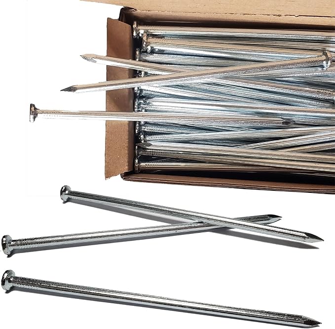 Artificial Turf Stakes 6 Inches 35 Count, Silver Galvanized Steel Landscape Spikes for Artificial Turf, Paver Edging, Weed Barrier, Carpentry
