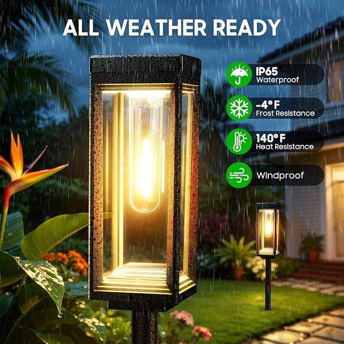4 Pack Tall Solar Pathway Lights Outdoor, Bright Solar Powered Garden Lights Waterproof, Auto On/Off, Up to 15Hrs Outdoor Light for Path Yard Walkway Driveway Patio Lawn Decor Landscape