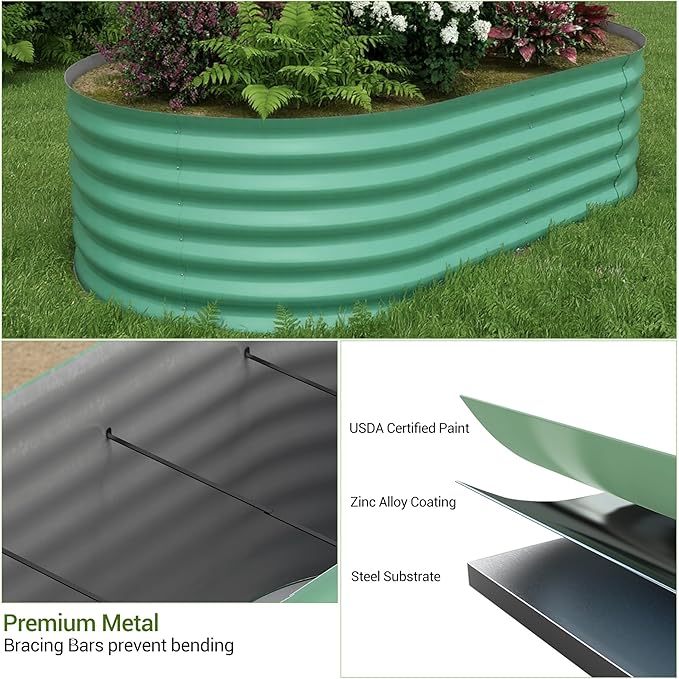IDEALHOUSE 8x4x1.5 Ft Galvanized Metal Raised Garden Bed, 24-Inch Tall Outdoor Planter Box for Vegetables, Flowers & Herbs, Rust-Resistant Garden Beds for Backyard, Patio or Balcony, Green