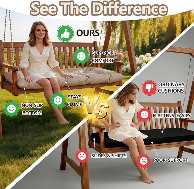 Yddsky 59 inch Indoor/Outdoor Bench Cushion, Swing Cushion,2/3 seat Thick Outdoor Garden Bench Seat Cushion Backrest Waterproof Bench Pad (59 X 19.6 in Kihaki)