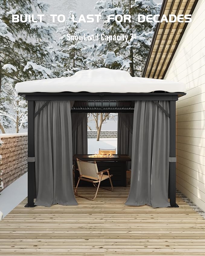 Outdoor Gazebo 12x12 Hardtop, Aluminum Frame Permanent Pavilion with Double Roof, Mosquito Netting & Privacy Curtains for Patio, Garden, Deck, Lawn and Backyard Parties