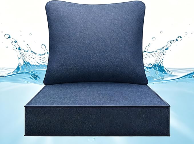 Art Leon Patio Chair Cushions - Outdoor Deep Seat Cushion 24 x 24 30D High Density Foam Waterproof Outdoor Seat Cushion with Non-Slip Backing Patio Cushions for Patio Furniture Garden Bench Navy Blue