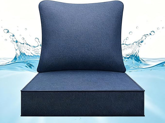 Art Leon Patio Chair Cushions - Outdoor Deep Seat Cushion 24 x 24 30D High Density Foam Waterproof Outdoor Seat Cushion with Non-Slip Backing Patio Cushions for Patio Furniture Garden Bench Navy Blue