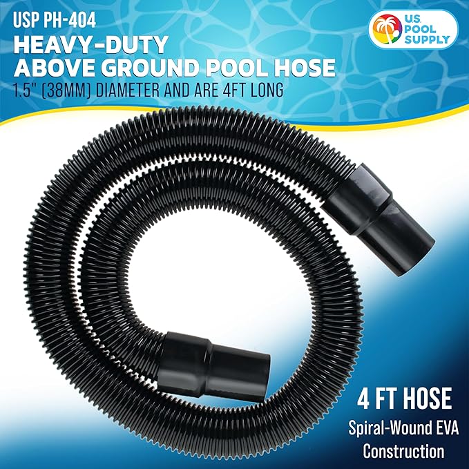 U.S. Pool Supply 4 Foot Heavy-Duty Above Ground Pool Hose, 1.5" - Black Replacement Filter Connecting Hose, Flexible Spiral Wound EVA - Compatible with Intex for Pool Filter Pumps - Skimmer Pump