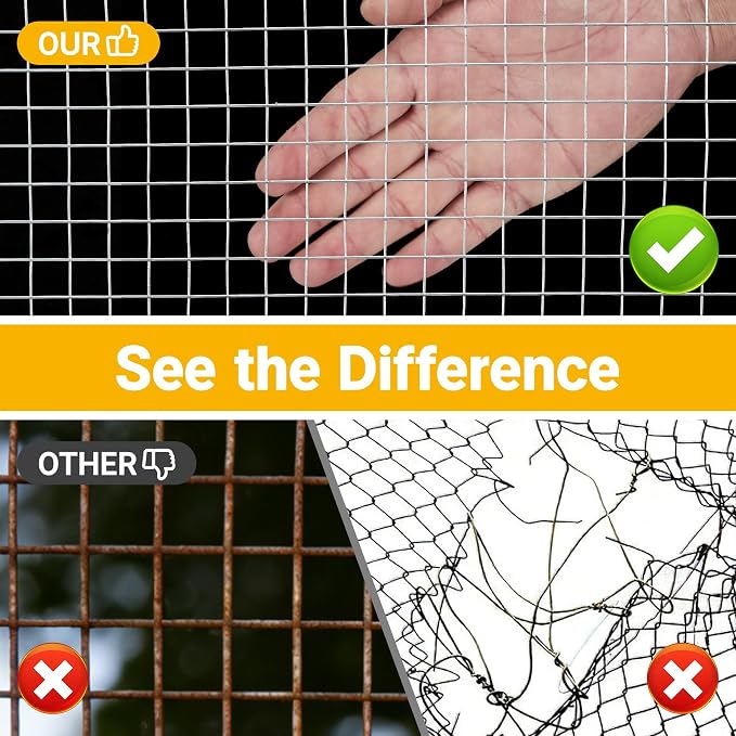 36in x 10ft Hardware Cloth Chicken Wire -1/2 Inch 19 Gauge Hot Dipped Galvanized After Welding Welded Wire Mesh, Rust-Proof Fencing for Gardens, Chicken Coops & Poultry Netting