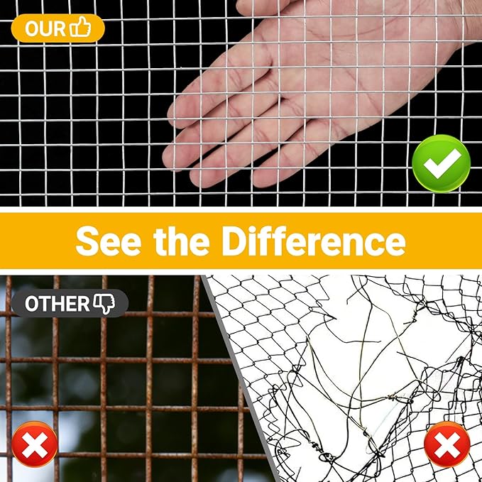48in x 50ft Hardware Cloth Chicken Wire -1/2 Inch 19 Gauge Hot Dipped Galvanized After Welding Welded Wire Mesh, Rust-Proof Fencing for Gardens, Chicken Coops & Poultry Netting