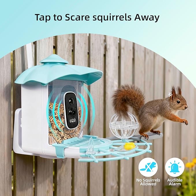 Bird Feeder with Camera,AI Identify Birds Species,Solar Powered,Auto Record Videos in Backyard,Instant Notifications,Ideal Gift for Family and Bird Lovers (Blue)