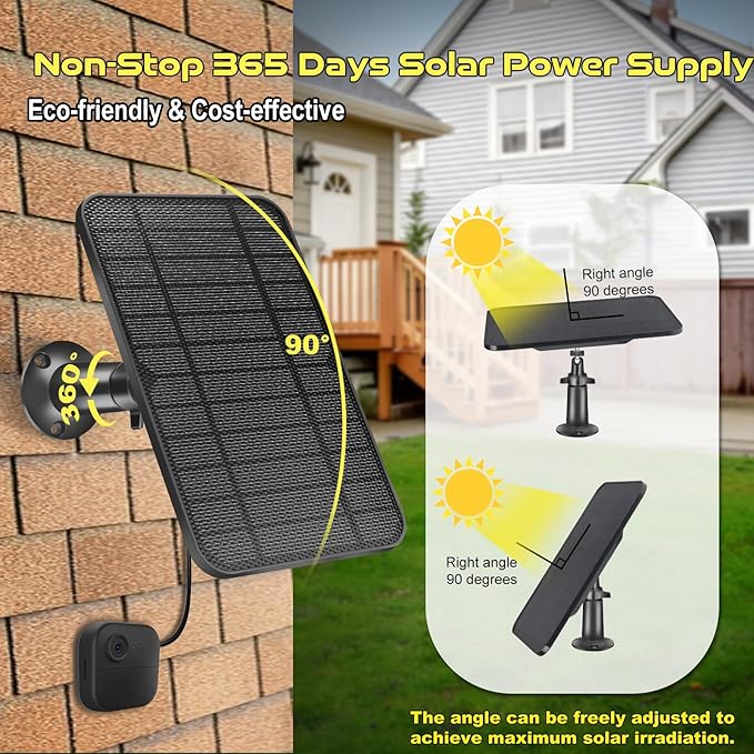 Solar Panel 4W for Blink Camera,Solar Kit Build-in 2000mAh Rechargeable Battery, IP66 Waterproof（Black）