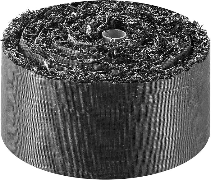 VEVOR Rubber Mulch Mat Roll, 4 Rolls 120 x 4.5 in, Recycled Rubber Permanent Mulch Edging Border, Natural-Looking Flower Barrier with Stakes, 0.5 in Thick Cuttable Garden Edgings for Landscaping