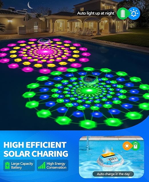 LuxBlue 2026 Upgrade Solar Digital Pool Thermometer with Dynamic Light Show | Floating Pool Thermometer - Large LCD Screen for Easy Read | IP68 Waterproof Pools Temperature Gauge for Spa & Pond