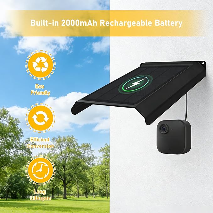 Solar Panel for Blink Camera, Solar Panels for Blink Outdoor 2K+/4(4th Gen)/(3rd Gen) XT3 and XT2/XT, Solar Charger Built-in 2000mAh Rechargeable Battery, Weatherproof Design (Camera Not Included)