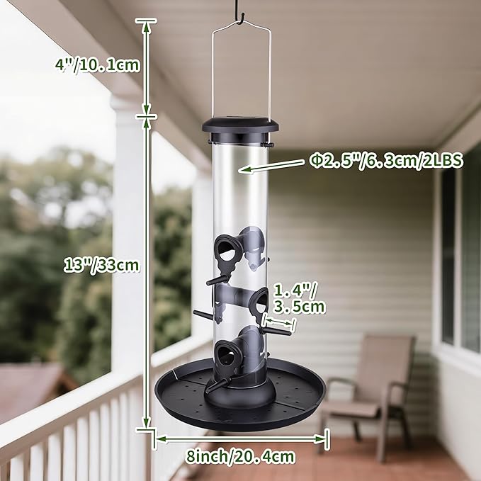 Bird Feeders for Outdoors Seed Catcher,6 Port Wild Bird Feeders with Tray,Bird Feeders for Outside Hanging for Cardinal 13 Inch,Black,Pack of 2