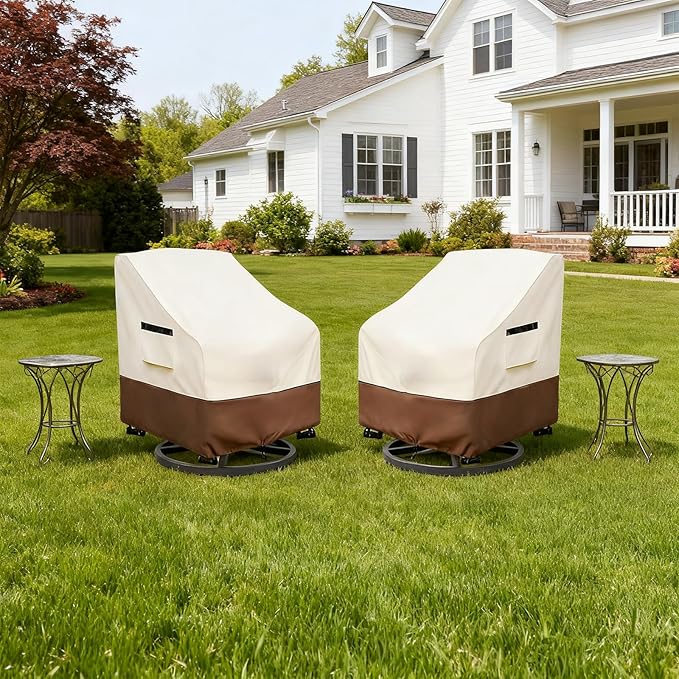 Patio Chair Covers 2 Pack,Swivel Lounge Chair Cover,Waterproof Heavy Duty Patio Furniture Covers for Outdoor Swivel Lounge Chair(30 W x 34 D x 38.5 H inches) Beige & Brown