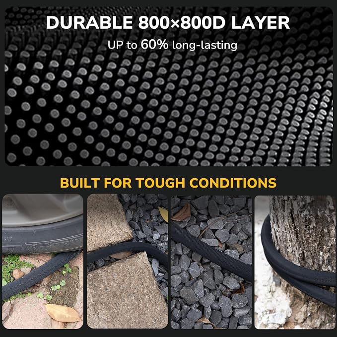 Lightweight Flat Garden Hose 50 FT, 3/4" GHT Flexible Water Hose with Spray Nozzle, Durable 800D Fabric, Kink Free Design, Portable Garden Hose for Lawn, Yard, Car Wash