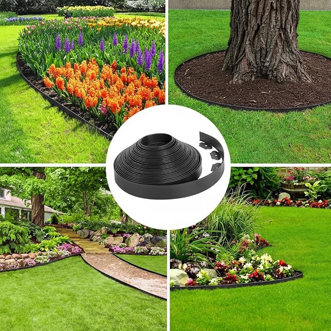 4-Inch Tall x 40-Ft Garden Edging Kit with 80 Extra-Long Spikes Professional Weed Barrier Weather-Resistant Flexible & Easy Install Upgraded Heavy-Duty
