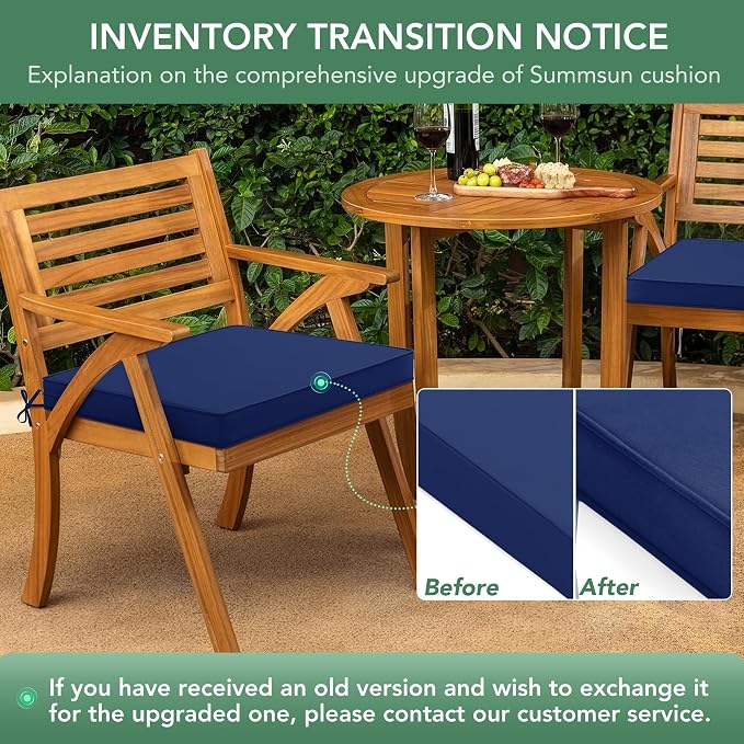 Outdoor Chair Cushions Set of 2: Waterproof & Fade Resistant Deep Seat Cushion for Patio Furniture - 24 x 24 x 3 Inch Chair Pads with Ties and Hidden Zipper - Patio Chair Cushion Replacement, Navy