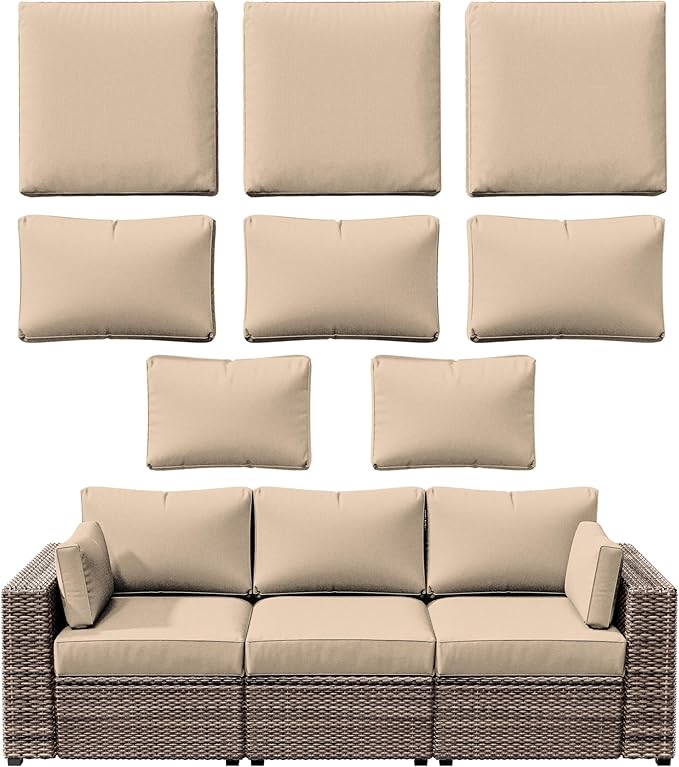 8p Outdoor Cushion Slipcovers Outdoor Patio Cushions Covers Replacement Waterproof with Zipper for 3-Seat Rattan Sofa Patio Furniture Cushion Covers, Covers Only
