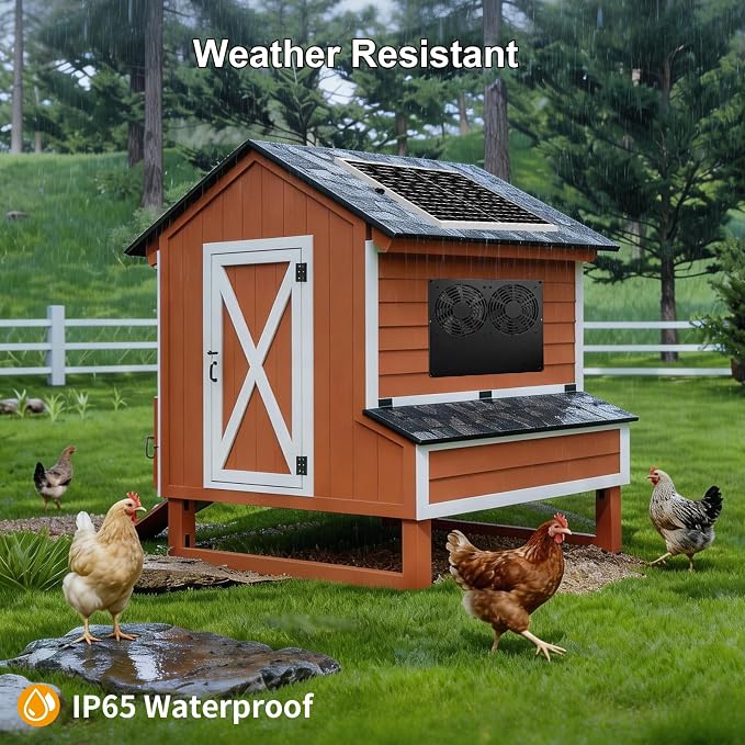 25W Metal Frame Solar Powered Fan with Battery, IP65 Waterproof Solar Exhaust/Intake Fan for Chicken Coop, Greenhouse, Dog House and Shed, Low Noise