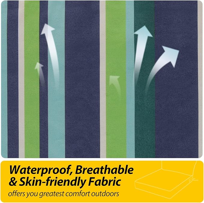 AAAAAcessories Outdoor Seat Cushions for Chairs, Fade-Resistant, Waterproof Patio Furniture Replacement Cushions, 23" x 23" x 5" + 23" x 13.5", Stormy Teal Coastal Stripe
