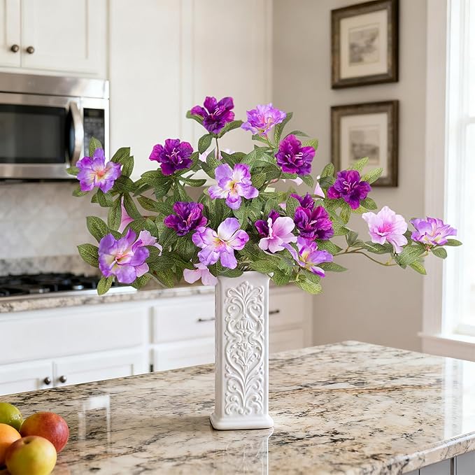 Ammyoo Artificial Fake Azalea Flowers for Outdoor Spring Decoration, Faux Silk Flower for Summer UV Resistant Look Real Plants for Garden Yard Porch Walkway Indoor Decor, 2PCS