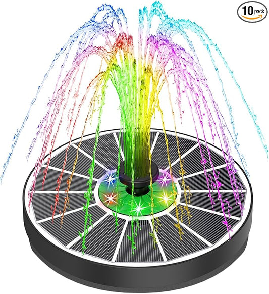 Yzert Solar Water Fountain with 2200 mAh Battery, 3.5W Glass Solar Fountain Pump Colorful LED Lights, Floating Solar Bird Bath Fountains with 4 Fixers & 7 Nozzles for Garden, Outdoor, Pond, Pool