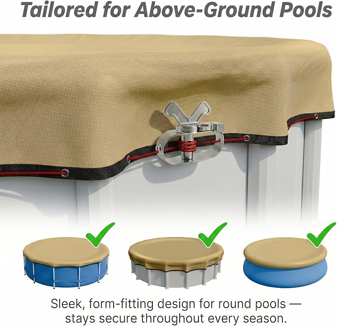 [Ultra Thick] 30FT Round Winter Pool Covers for Above Ground Pool Covers Easy Install 195GSM 500D,UV & Tear Resistant, Upgraded Heavy-Duty Winch, Reinforced Edges,Extra 4Ft Overlap Beige