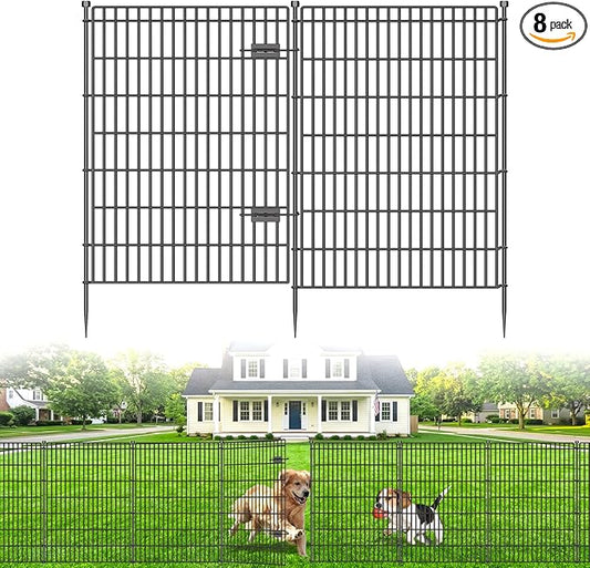 8 Panels No Dig Garden Fence with Gate, 48in(H) × 21ft(L) Decorative Metal Outdoor Dog Fence, Rustproof Pet Fencing for Yard, Patio, Flower Bed -Temporary Fencing| Easy to Install