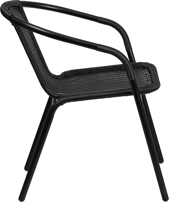 Flash Furniture Modern Rattan Indoor/Outdoor Restaurant Dining Chairs, Stackable Rattan Bistro Chairs for Patio or Restaurant, Set of 2, Black