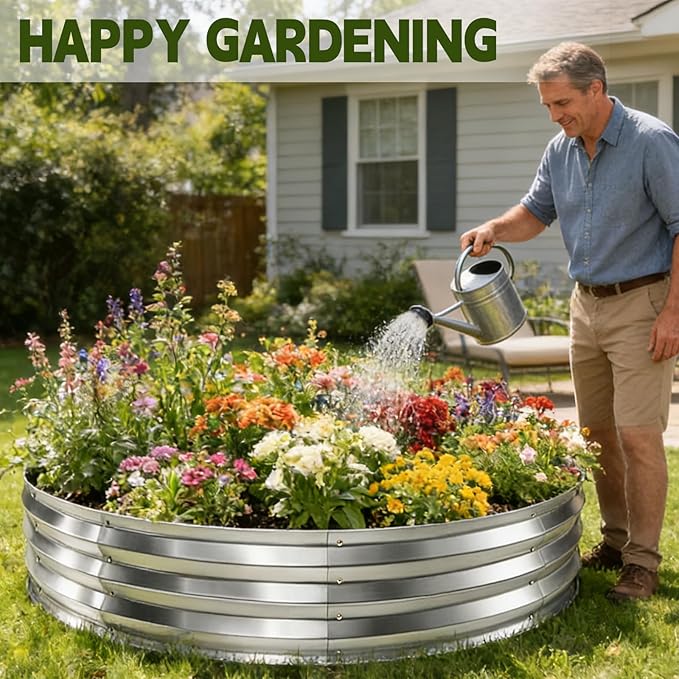 4FT Galvanized Raised Garden Bed,VivaGarden 60 Inch Durable Round Raised Bed Planters Outdoor, Metal Above Ground Flower Bed for Gardening